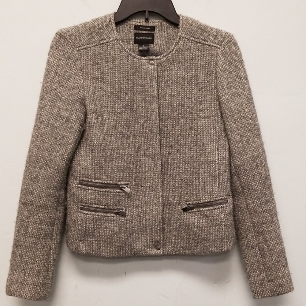 Club Monaco Gray Wool Blend Tweed Jacket Size 0
